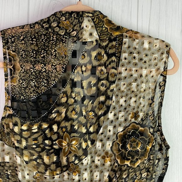 Cache Bodysuit Vintage 10 Black Gold Animal Print Floral Sleeveless Plunge Neck - Picture 10 of 15